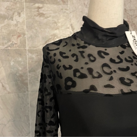 Zeagoo Animal Print Sheer Long Sleeve Mock Neck Top - Picture 4 of 8